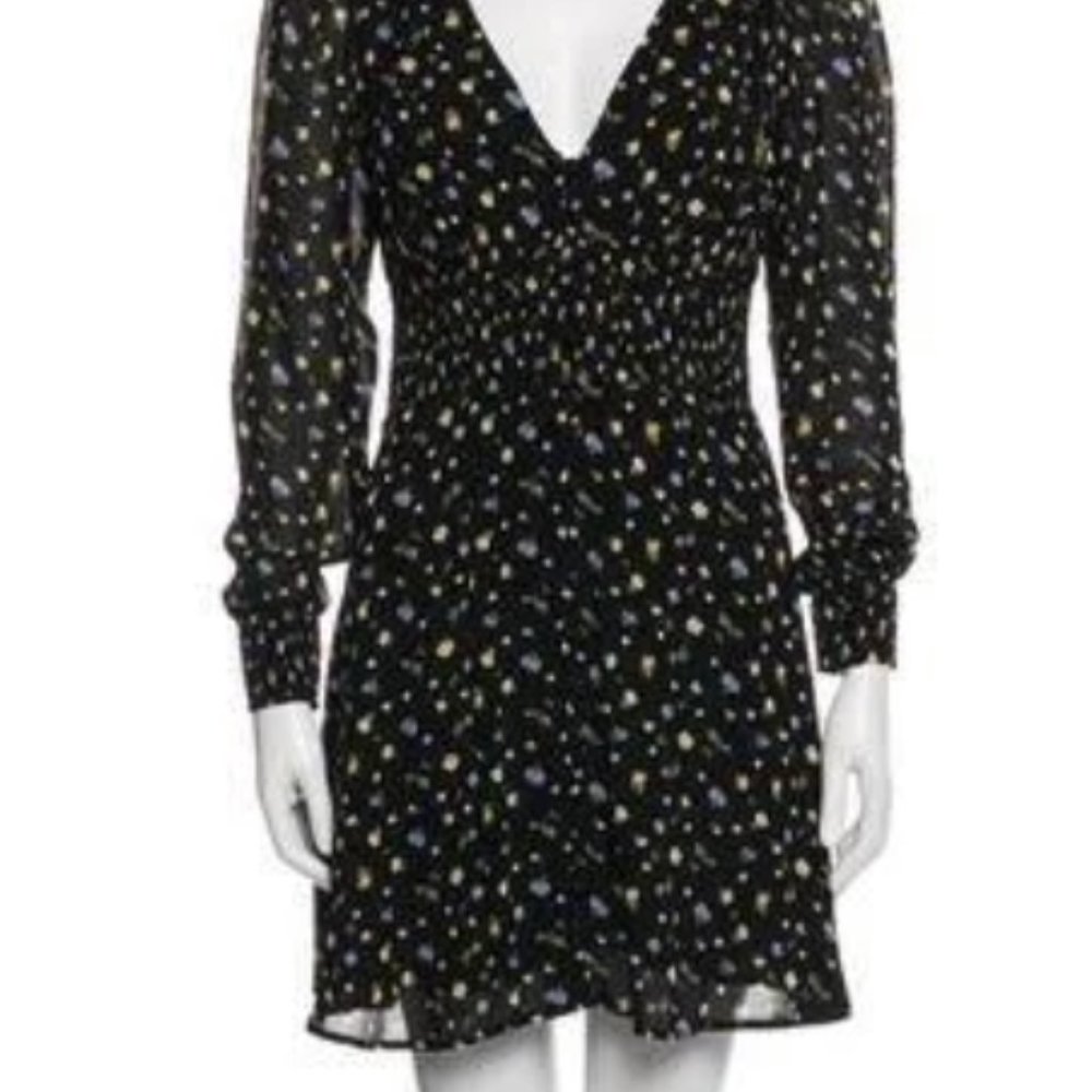 Reformation Black Floral Print Mini Dress  (xs)